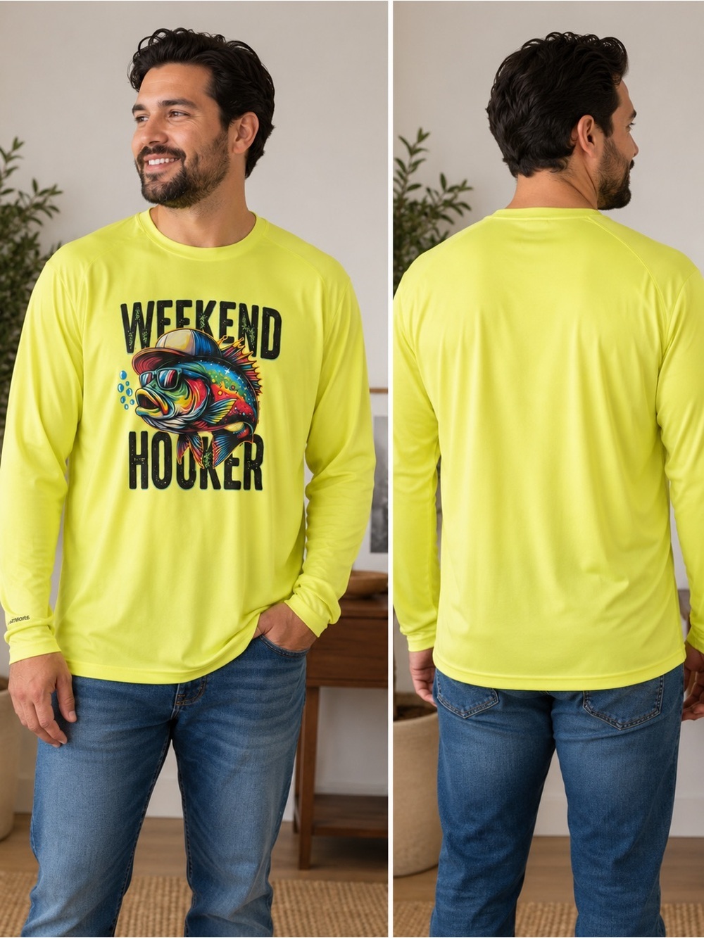 Weekend Hooker Graphic Long Sleeve Tee - Neon Yellow XL